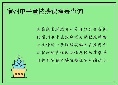 宿州电子竞技班课程表查询